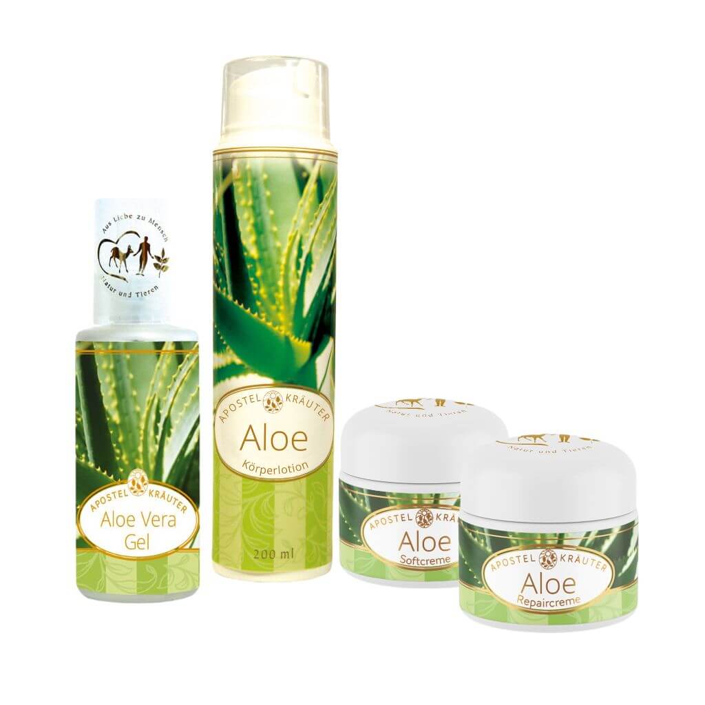 Aloe vera Biopflege im Set bestehend aus Repaircreme, Softcreme, Bodylotion und Gel