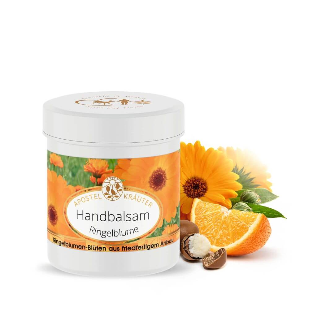 Ringelblumen Handbalsam gemeinsam mit einigen Inhaltsstoffen